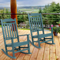 Flash Furniture 2-JJ-C14703-TL-GG Set of 2 Winston All-Weather Rocking Chair in Teal Faux Wood